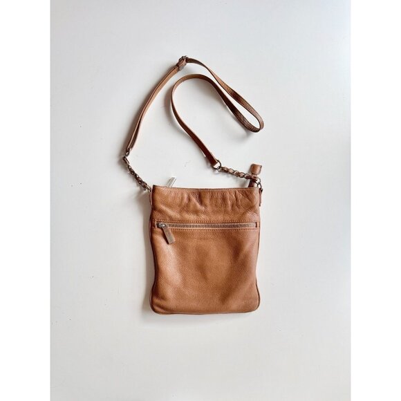 DANIER Brown Leather North South Zipper Crossbody Purse - Picture 1 of 15